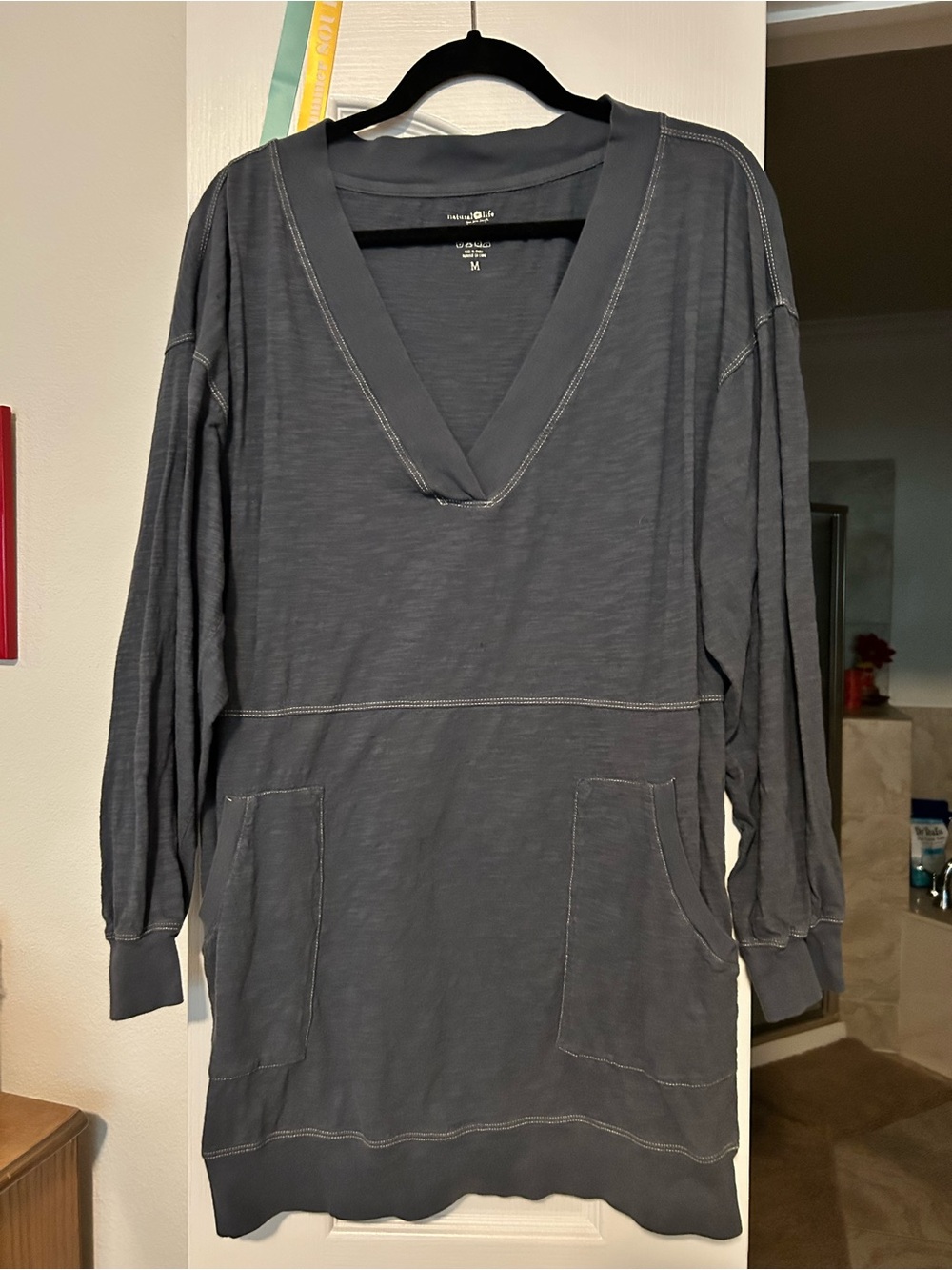 NATURAL LIFE Slate Gray V-Neck Long Sleeve Tunic with Pockets